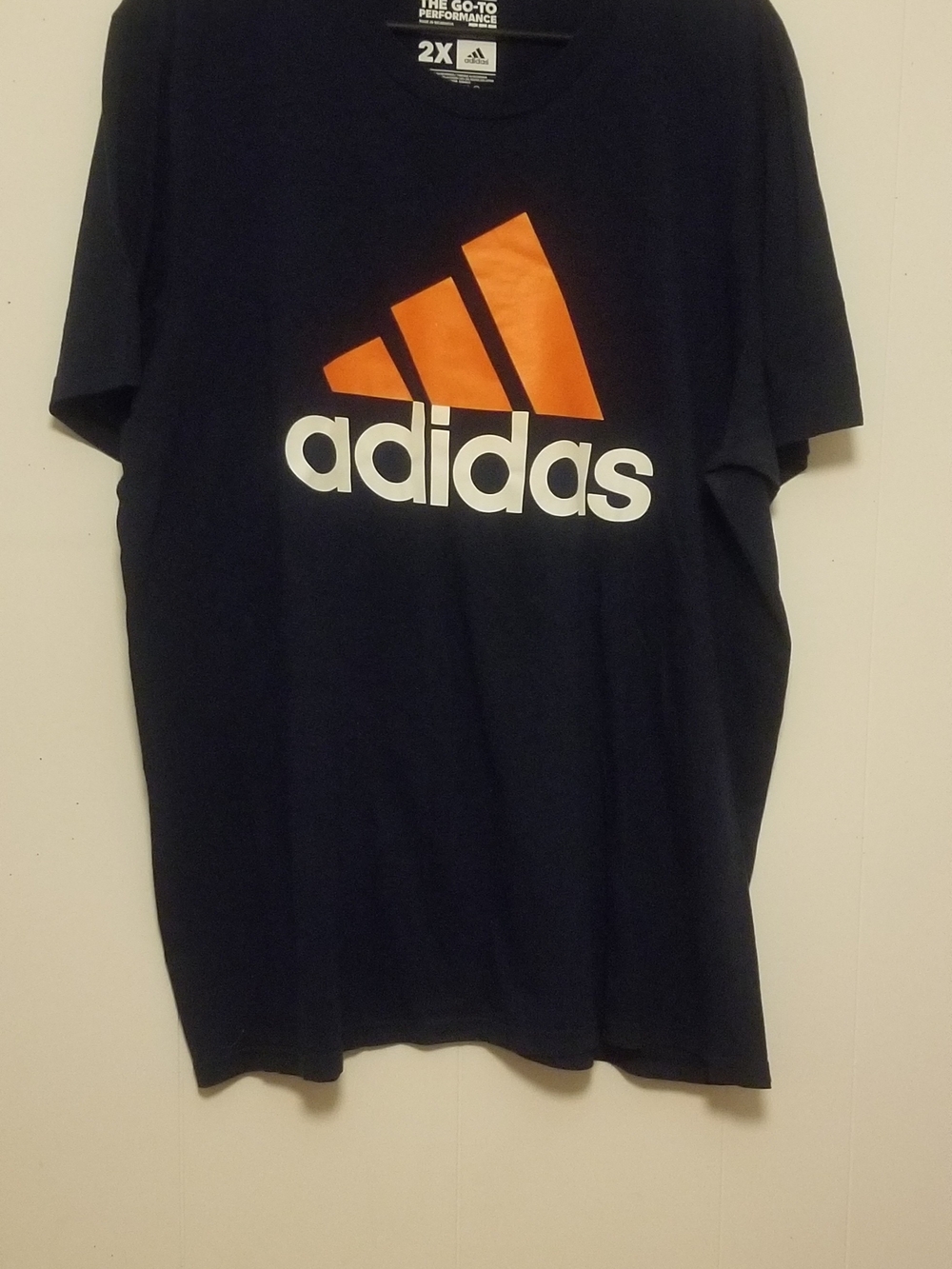 adidas Navy Black Short-Sleeve Tee with Orange Logo